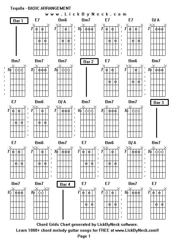 Chord Grids Chart of chord melody fingerstyle guitar song-Tequila - BASIC ARRANGEMENT,generated by LickByNeck software.